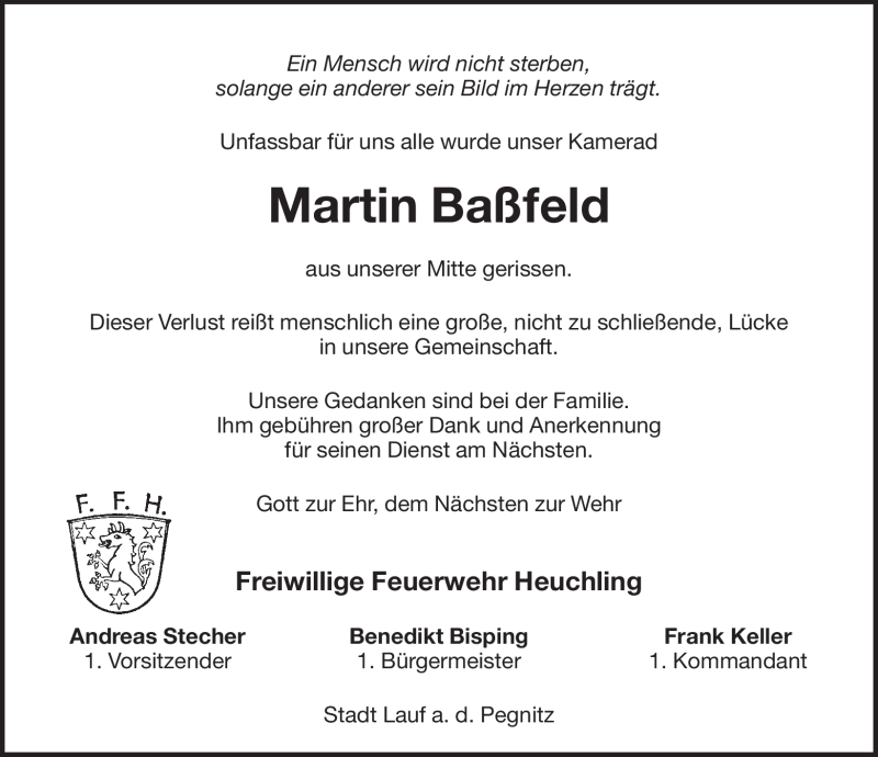  Traueranzeige für Martin,Cathérine,Virginia,Andreas Baßfeld,Dorn,Kusch,Wilhelm vom 15.06.2012 aus Pegnitz-Zeitung